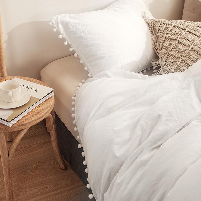 MOVE OVER White Pillowcases, Pom Poms Fringe Pillowcases, Pure White Boho Chic Pillow Shams, Ultra Soft Washed Microfiber 2 Pack Pillow Cover (King, White) - Image 3